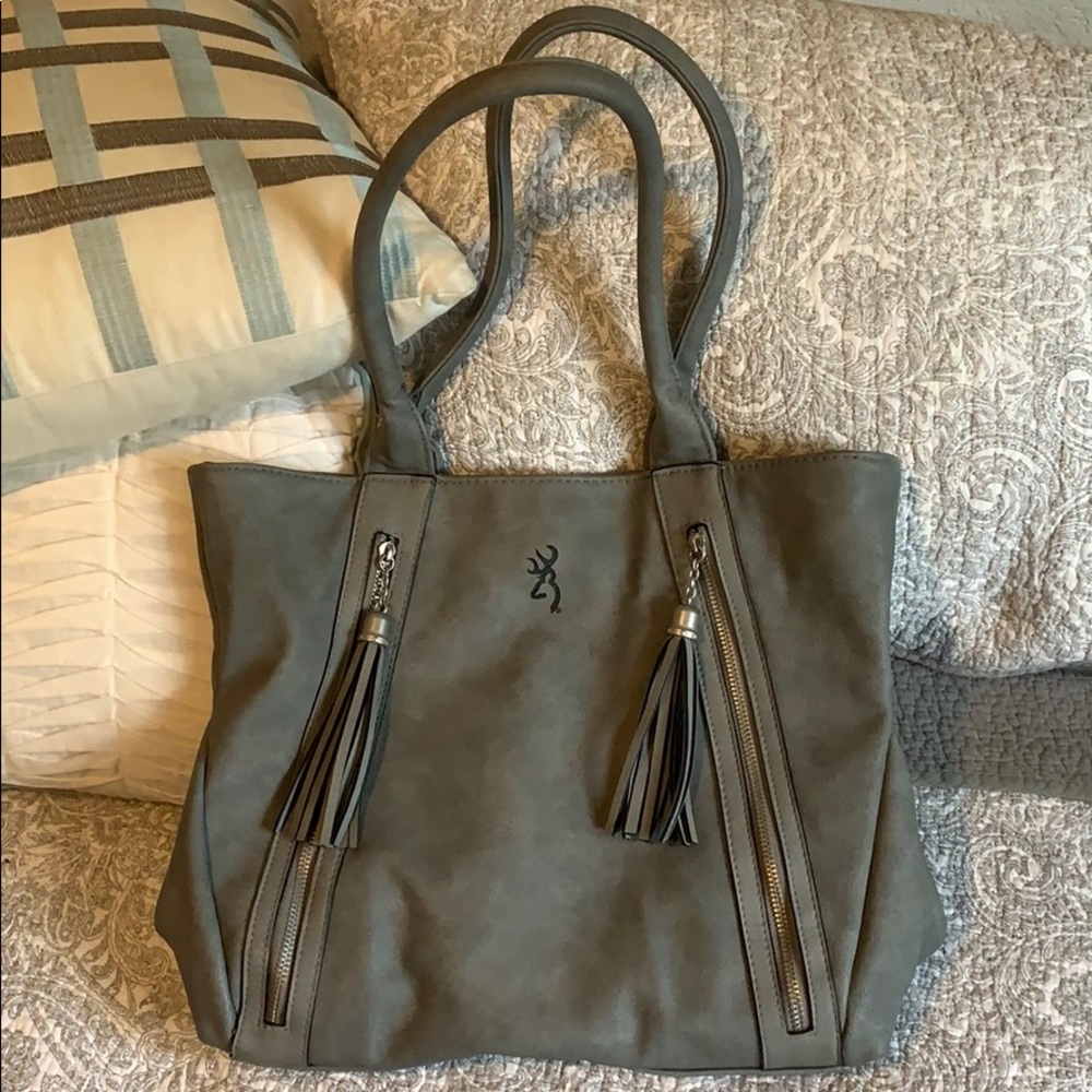 Gray Leather Concealed Weapons Purse.